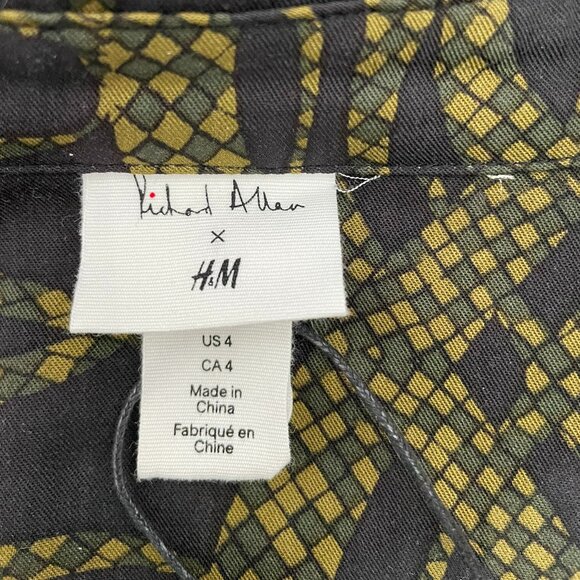 Richard Allan x H&M NWOT Women's Shirt Midi Dress Size 4 Brow/ Green Printed - Picture 5 of 12